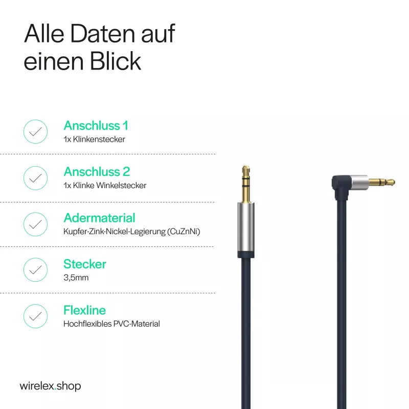 ShiverPeaks cable de audio jack 3,5mm, en ángulo/recto 0,7m - negro