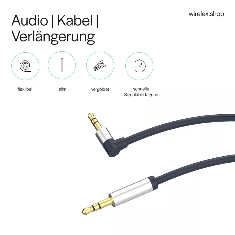 ShiverPeaks cable de audio jack 3,5mm, en ángulo/recto 0,7m - negro