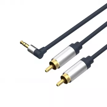 ShiverPeaks Flexline cable de audio jack 3,5mm a 2x RCA, conector en ángulo, 0,75m, negro