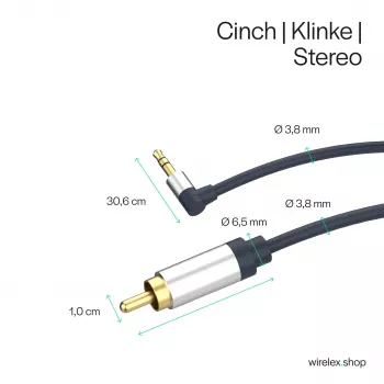 ShiverPeaks Flexline cable de audio jack 3,5mm a 2x RCA, conector en ángulo, 0,75m, negro