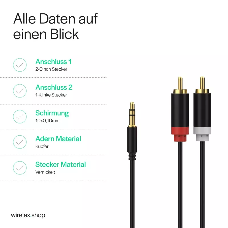ShiverPeaks cable de audio estéreo jack 3,5mm a 2x RCA 1,5m dorado negro