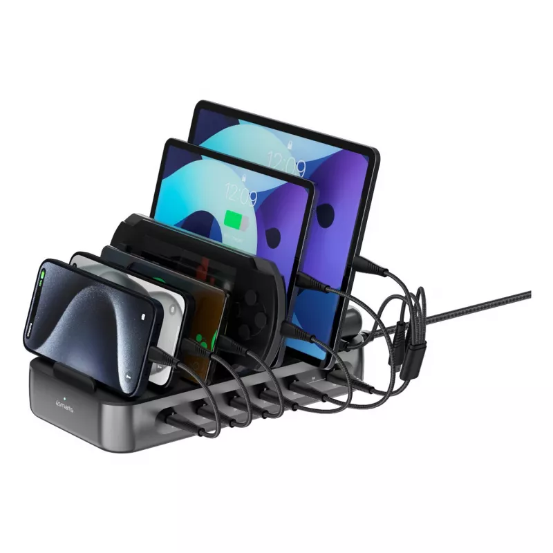 4smarts Estación de carga Team 100W 5C/1A con 6 cables, Negro