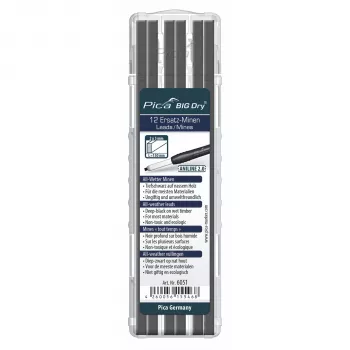 Pica Big Dry Minas de recambio para todo tipo de clima para lápiz de marcado en profundidad 2.0, Grafito Negro, pack de 12