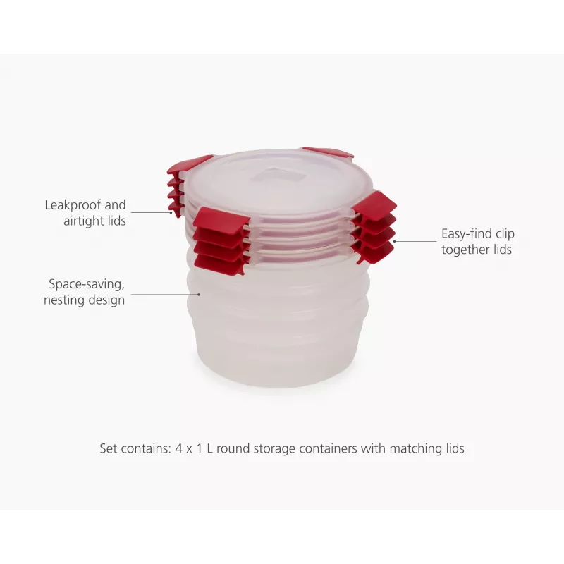 Joseph Joseph Nest Lock set de 4 recipientes para alimentos redondos de 1L rojo