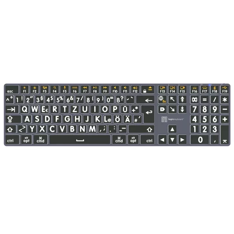 LogicKeyboard XL-Print Titan White on Black DE (Mac) - Teclado QWERTZ alemán