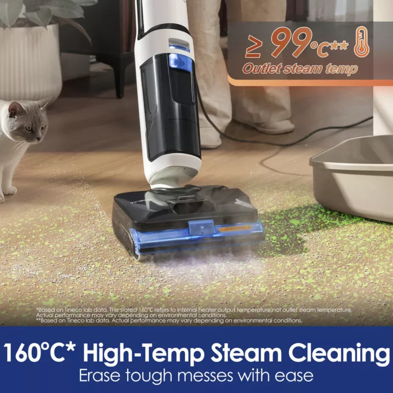 Tineco Floor One S6 Stretch Steam Plus Aspirador 2 en 1 Húmedo/Seco, Fregona y Limpiador a Vapor, a Batería, 35 min de Autonomía, Depósito de Agua Limpia de 0,8L, Depósito de Agua Sucia de 0,72L, Autolimpieza, Pantalla LCD, Sensor iLoop, Tumbable 180°, para Suelos Duros