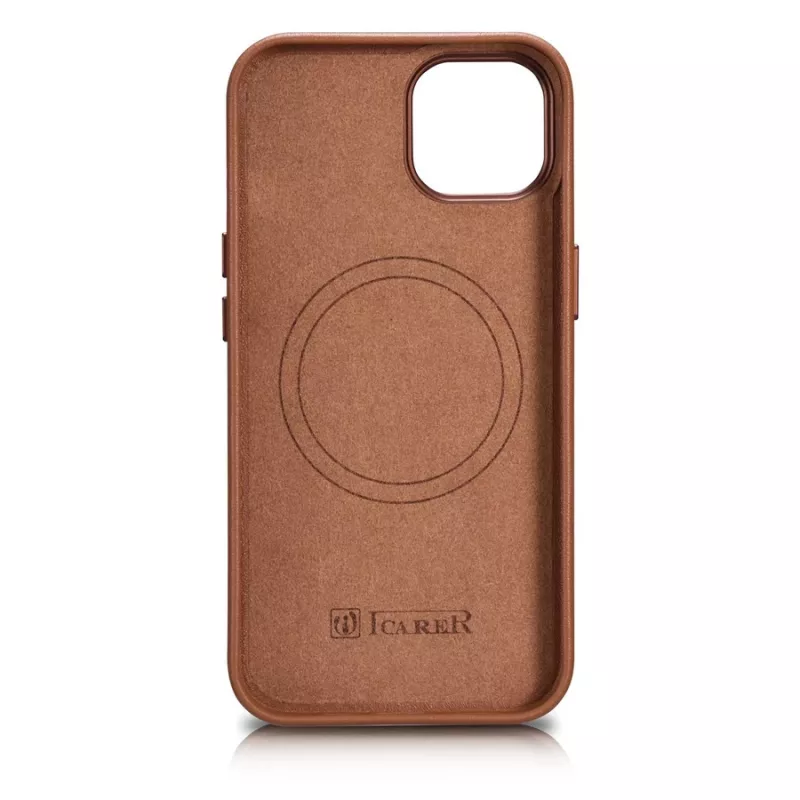 iCarer Case Funda de piel auténtica para iPhone 14 Plus marrón (compatible con MagSafe)