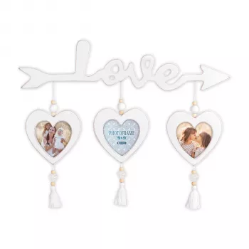 ZEP Delia Marco de fotos triple 3x9x9 cm de madera blanco corazones RE366