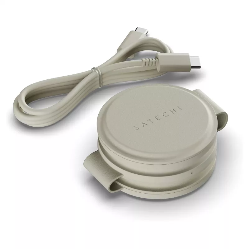 Cargador inalámbrico Satechi OntheGo 3 en 1 con Qi2, arena, 15W, ST-QTG31W