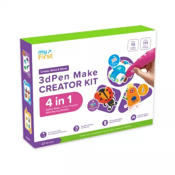 myFirst 3dPen Make Creator Kit - Set de bolígrafo 3D con 3 sets de plantillas temáticas, 3 plantillas de modelos móviles y filamentos PCL (Rojo)
