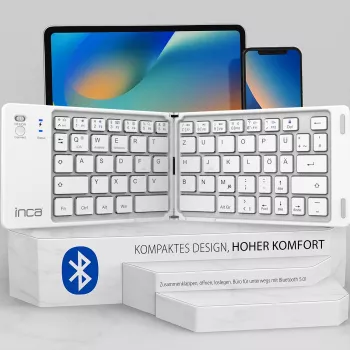 INCA teclado Bluetooth 5.0 plegable IBK-580BT, Slim, USB-C, QWERTY, negro