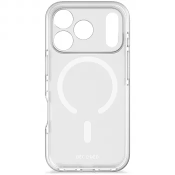 Cubierta trasera transparente DropTec Decoded para iPhone 17 Pro, blanco mate, compatible con MagSafe