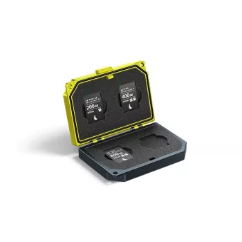 Angelbird MEDIA TANK CFexpress Type A - Estuche para 4 tarjetas de memoria, aluminio anodizado, negro/amarillo, resistente a golpes, antipolvo, resistente a salpicaduras