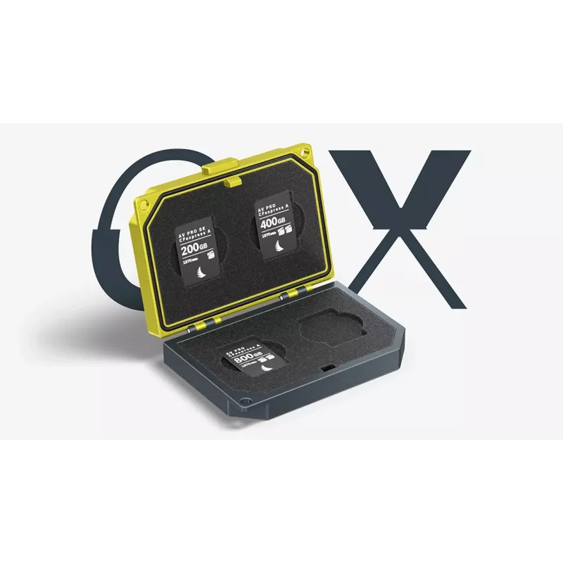 Angelbird MEDIA TANK CFexpress tipo A - Estuche para 4 tarjetas de memoria, aluminio anodizado, negro/amarillo, resistente a golpes, antipolvo, resistente a salpicaduras