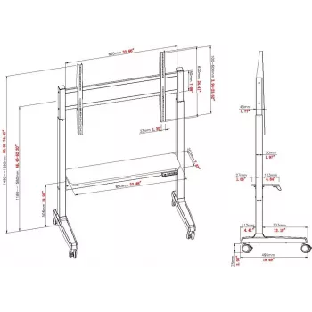 VISION VFM-F15M soporte de suelo motorizado con ruedas para pantallas de 40-86 pulgadas, VESA hasta 800x600, ajuste de altura 400 mm, negro