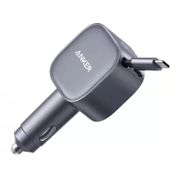 Cargador de coche Anker Nano (75 W, conector USB-C, cable USB-C retráctil integrado)