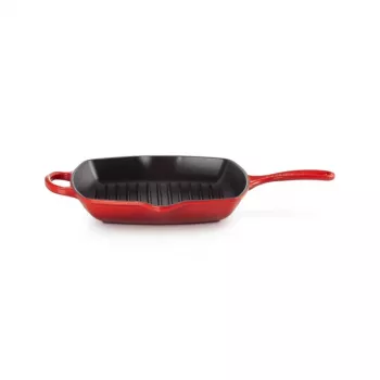 Le Creuset Sartén de parrilla de hierro fundido, cuadrada, 26 cm, rojo cereza