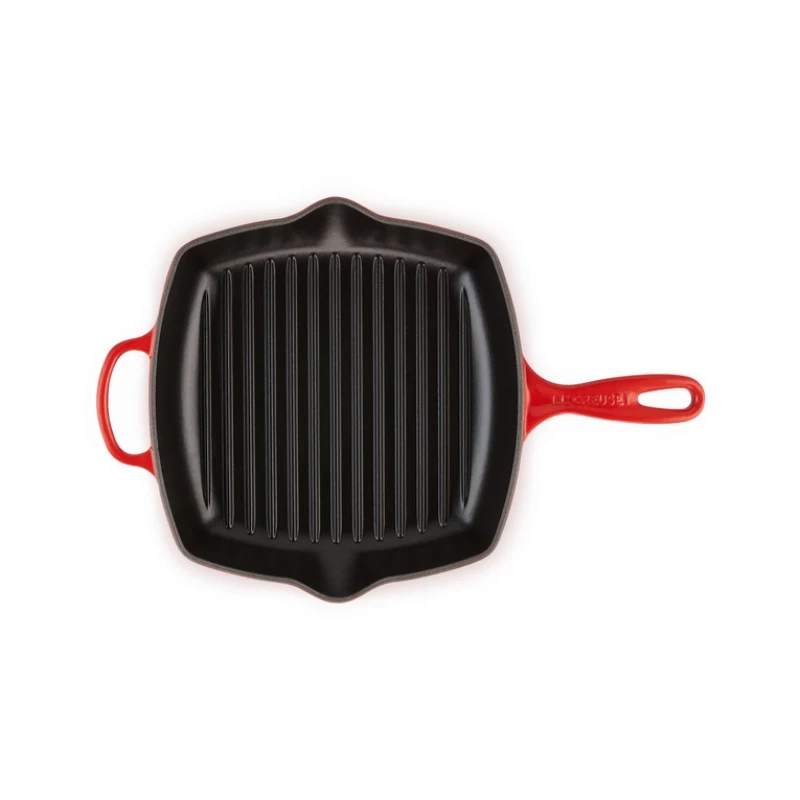 Le Creuset Sartén de parrilla de hierro fundido, cuadrada, 26 cm, rojo cereza