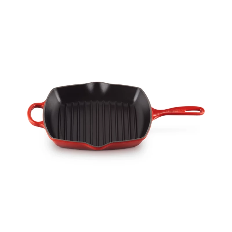 Le Creuset Sartén de parrilla de hierro fundido, cuadrada, 26 cm, rojo cereza