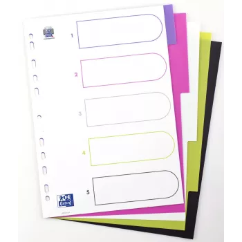 Oxford myColour Separadores A4 Formato Completo en Blanco 5 Piezas Colores Surtidos