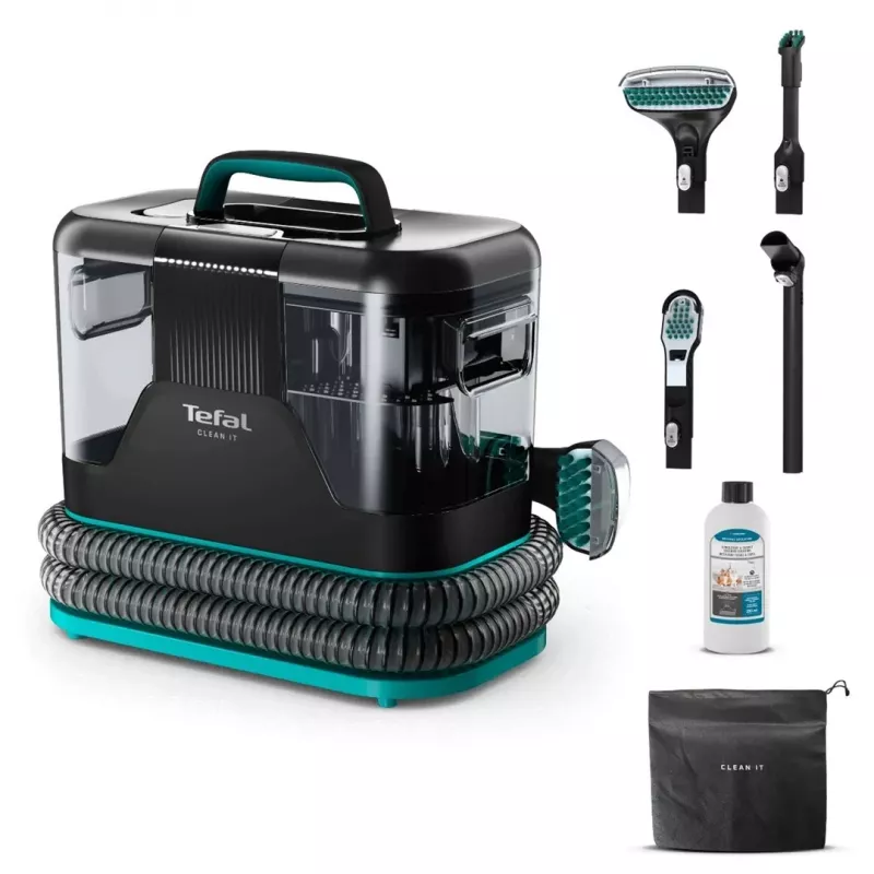Aspirador lavador Tefal Clean It IZ5020 para alfombras y tapicerías, limpieza de manchas, 750 W, 13.500 Pa de potencia de succión, depósito de agua limpia de 2,3 l y de agua sucia de 1,5 l, Auto Clean