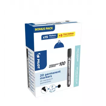 Rotulador permanente Pilot Pen 100 negro 1,0 mm pack de 20 (15+5 gratis)