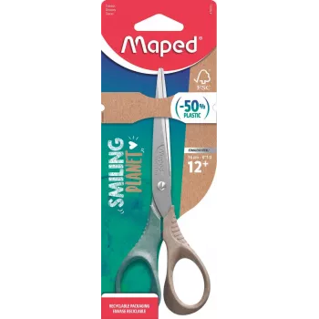 Tijeras Maped Smiling Planet 160 mm, punta redonda, para diestros, mangos ergonómicos 3D