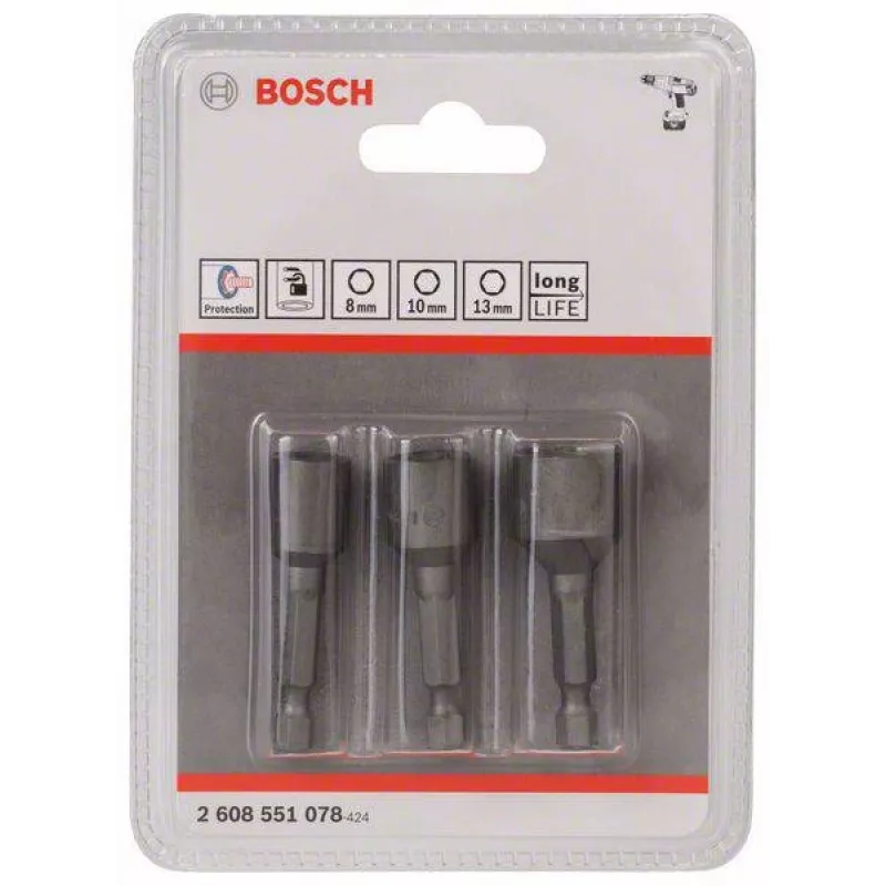 Set de vasos de impacto Bosch 3 piezas 50 mm 8 10 13 mm 2608551078