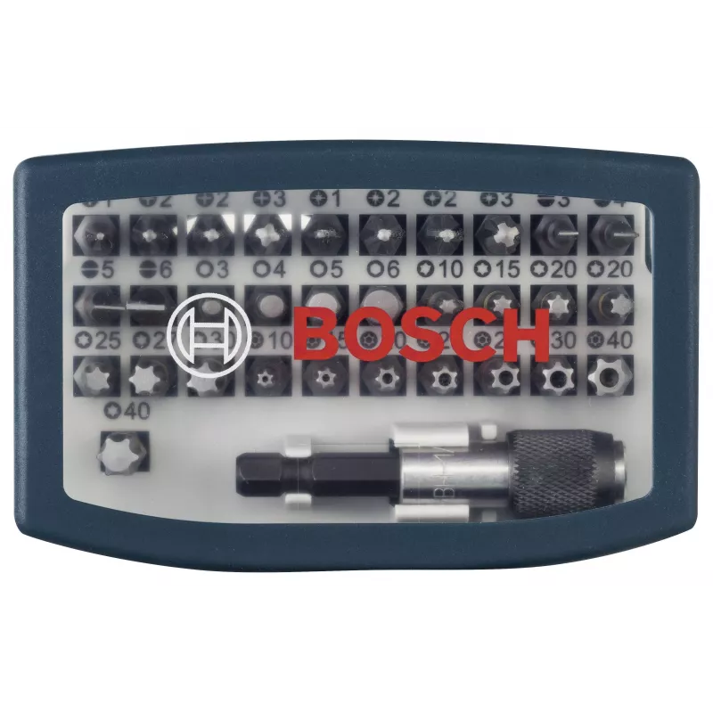 Set de puntas de destornillador Bosch 32 piezas Torx, Phillips, Pozidriv, hexagonal, ranurada, Torq-Set longitud 25 mm