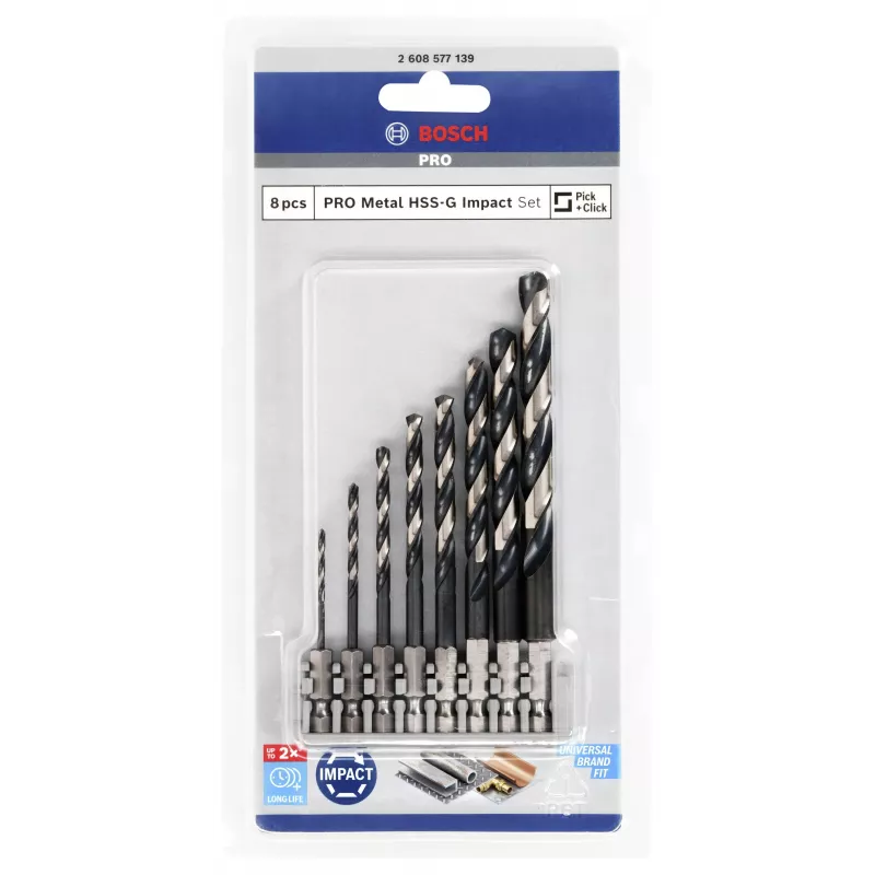 Set de brocas helicoidales HSS Bosch 2608577139 Impact Control 8 piezas 2-10 mm