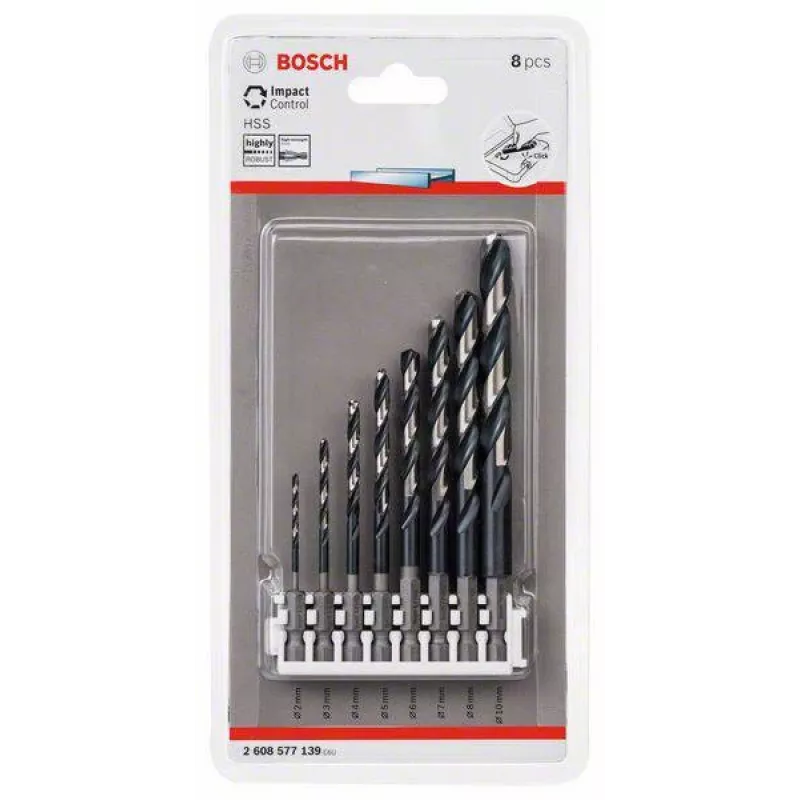 Set de brocas helicoidales HSS Bosch 2608577139 Impact Control 8 piezas 2-10 mm