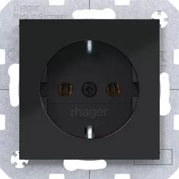 Hager WAS1100BG toma de corriente SCHUKO tipo F con bornes de conexión rápida negro noche brillante