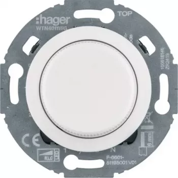 Hager WTN4011WG regulador de intensidad giratorio universal con pieza central, sistema 1930/Glas, blanco, empotrado, R L C LED