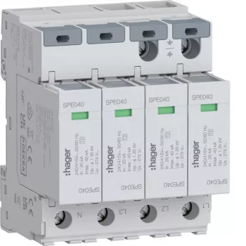 Hager dispositivo de protección contra sobretensiones 4P SPE440S Type 2 TNS Uc 275V In 20kA Imax 40kA