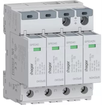 Hager SPE440 pararrayos 4P Type 2 TNS/TT Uc 275V In 20kA Imax 40kA