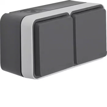 Hager WNC142 Toma de corriente SCHUKO de superficie doble horizontal con tapa abatible, gris