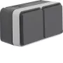 Hager WNC142 Toma de corriente SCHUKO de superficie doble horizontal con tapa abatible, gris