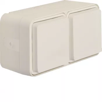 Hager WNC144B Toma SCHUKO superficie 2 elementos horizontal IP55 con tapa abatible, blanco polar