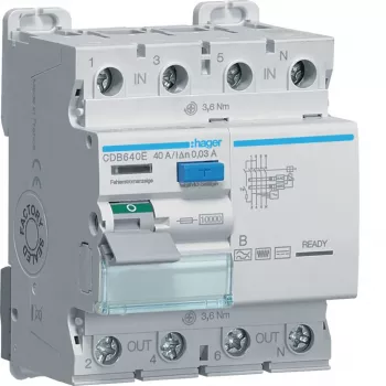 Hager interruptor diferencial 4 polos 10kA 40A 30mA tipo B CDB640E