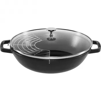 STAUB Wok 30 cm con Tapa Negro, Hierro Fundido