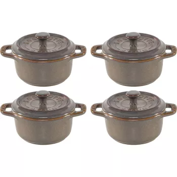 Staub Set Mini Cocotte 4 Piezas Cerámica Redonda Antikgrau 10 cm