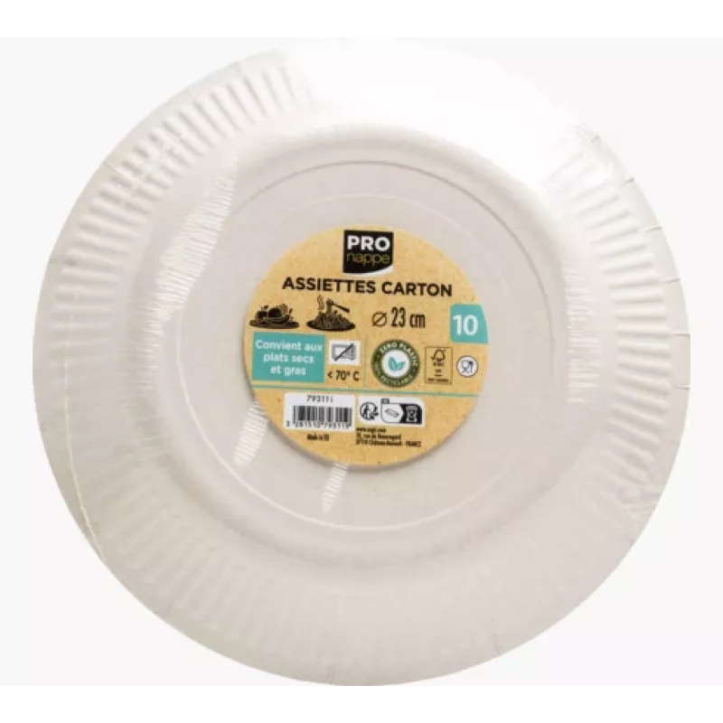 PROnappe 10 platos de cartón Ø 23 cm blanco