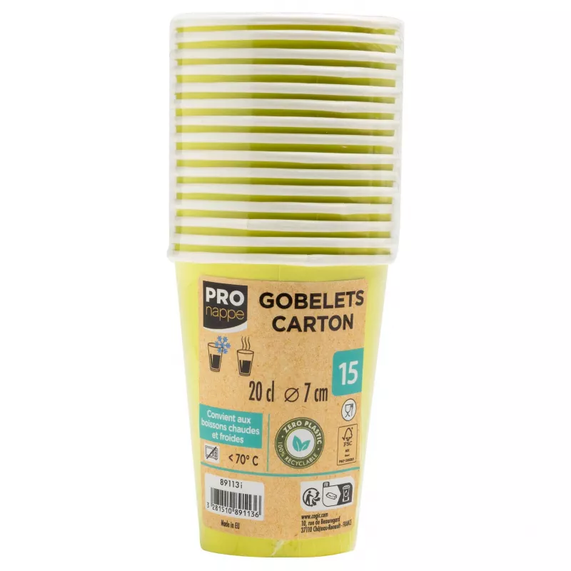 PROnappe 15 Vasos de cartón 200 ml, verde kiwi (89113I)