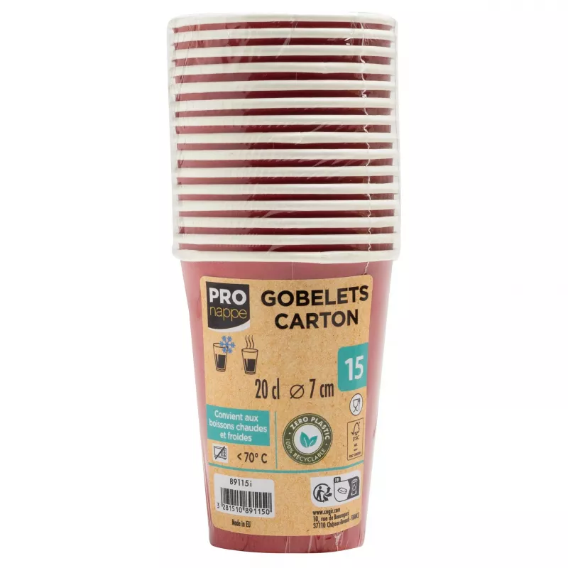 PROnappe 15 Vasos de cartón 200 ml, rojo (89115I)