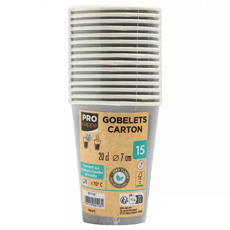 PROnappe 15 Vasos de cartón 200 ml, gris (89118I)
