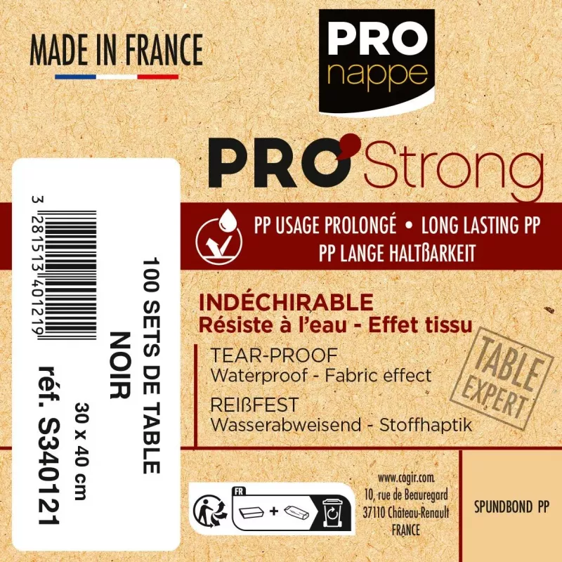 PROnappe mantel individual desechable Spunbond 400 x 300 mm negro material PP Spunbond 50 g/m²