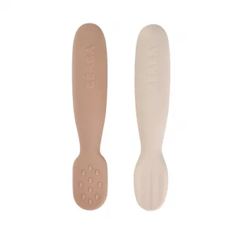Set de 2 cucharas de primeras comidas y mordedores de silicona Beaba Praline/Clay