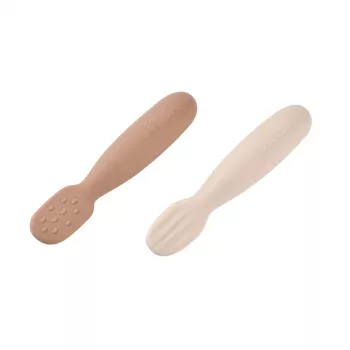 Set de 2 cucharas de primeras comidas y mordedores de silicona Beaba Praline/Clay