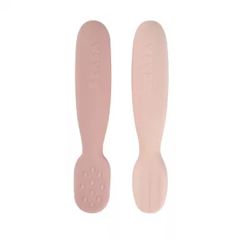 Set de 2 cucharas de primeras comidas y mordedores de silicona Beaba Cotton Candy/Sorbet