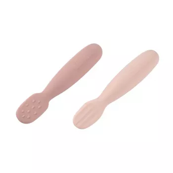 Set de 2 cucharas de primeras comidas y mordedores de silicona Beaba Cotton Candy/Sorbet